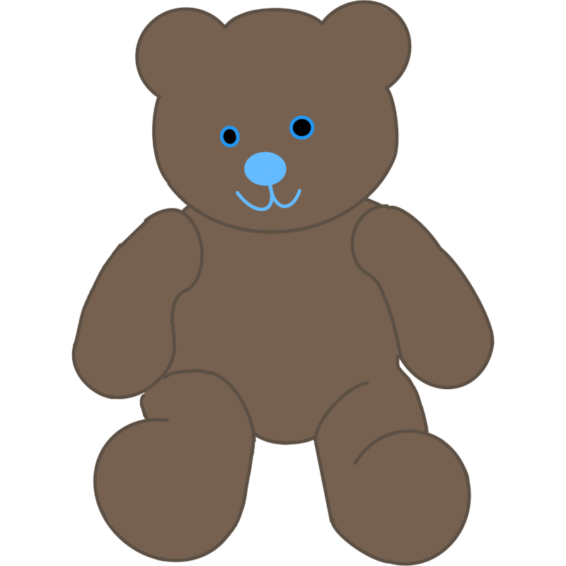  A drawing of a brown teddy bear. The bear is in a sitting position. The bear has light blue facial features. 